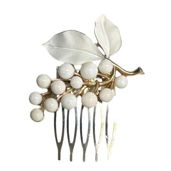 White Gold Leaf Pearl Cluster Hair Comb Vintage-Inspired Bridal Accessory main image 4